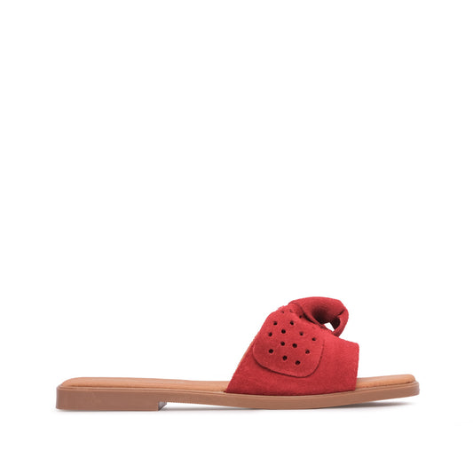 Chinelo Salto Raso Mulher Camurça Vermelho